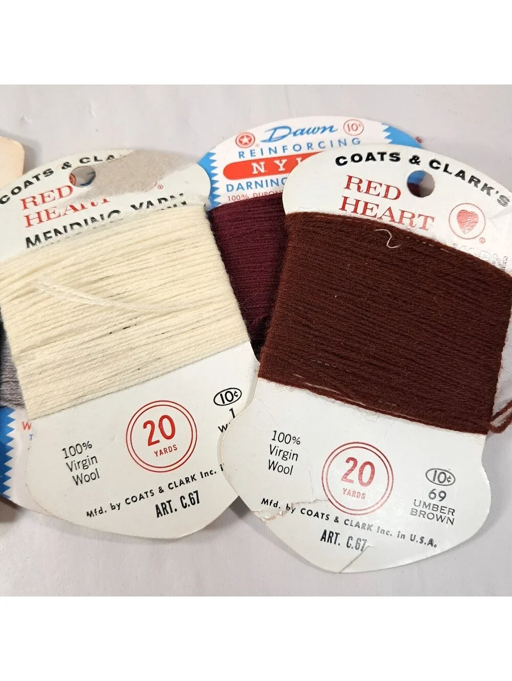 Vintage Mending thread yarn set Red Heart Dawn Reinforcing Nylon white maroon